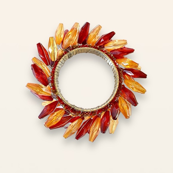 Set of 8 Beaded Wreath Napkin Rings Fall Autumn Thanksgiving Amber Red - Picture 3 of 13